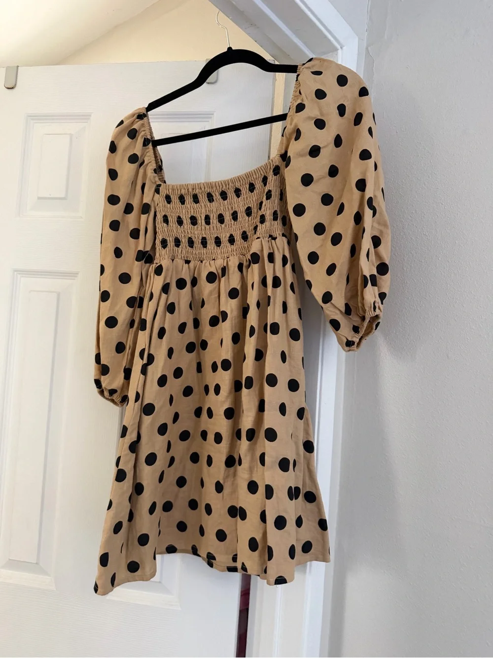 Faithfull the Brand Beige Smocked Top with Black Polka Accents - Picture 2 of 5